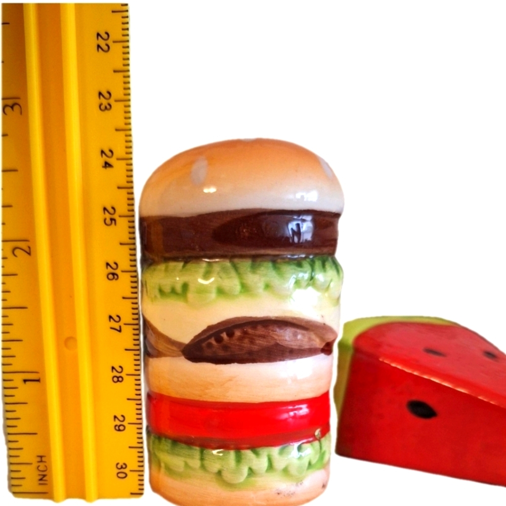 Hamburger Salt Shaker and Ceramic Watermelon Slice - Picture 2 of 2